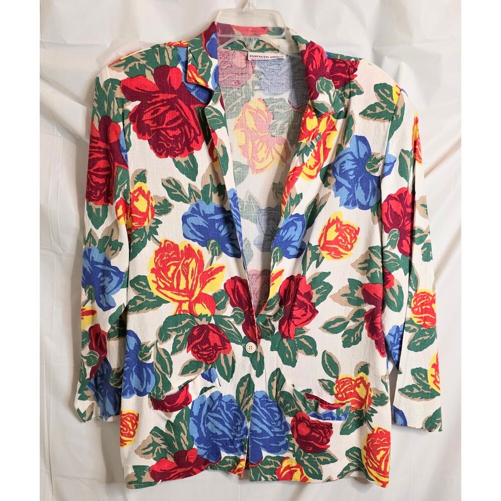 Vtg Parsons Place Floral Blazer Jacket Padded Shoulders Women's 17/18 USA Made